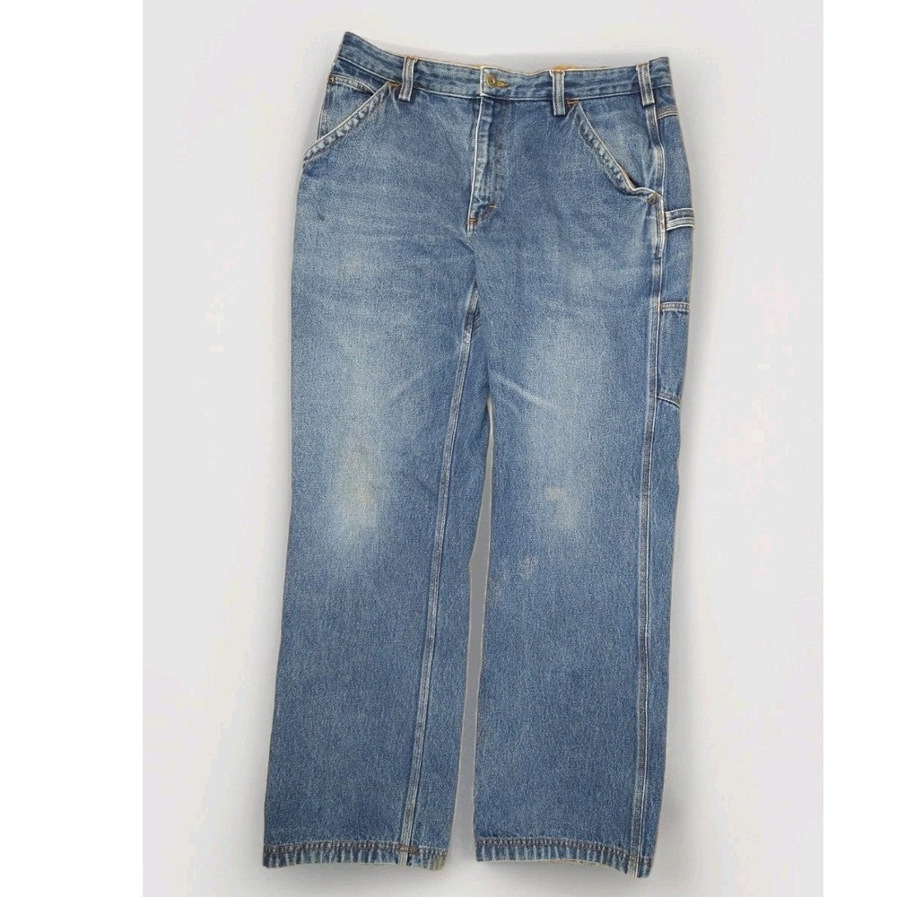 Duluth Trading Co Carpenter Jeans Mens 38x34 Blue Denim Utility Work Pants